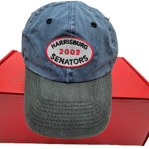 Vintage Harrisburg Senators Hat Cap Strap Back Blue Gray MILB Baseball Mens 2002